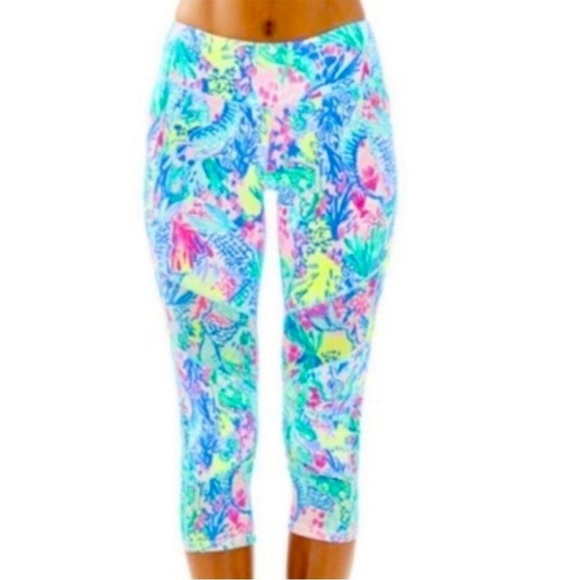 LILLY PULITZER The Weekender Crop Mermaid Cove Legging Blue Pink Green Sz S - Picture 2 of 15
